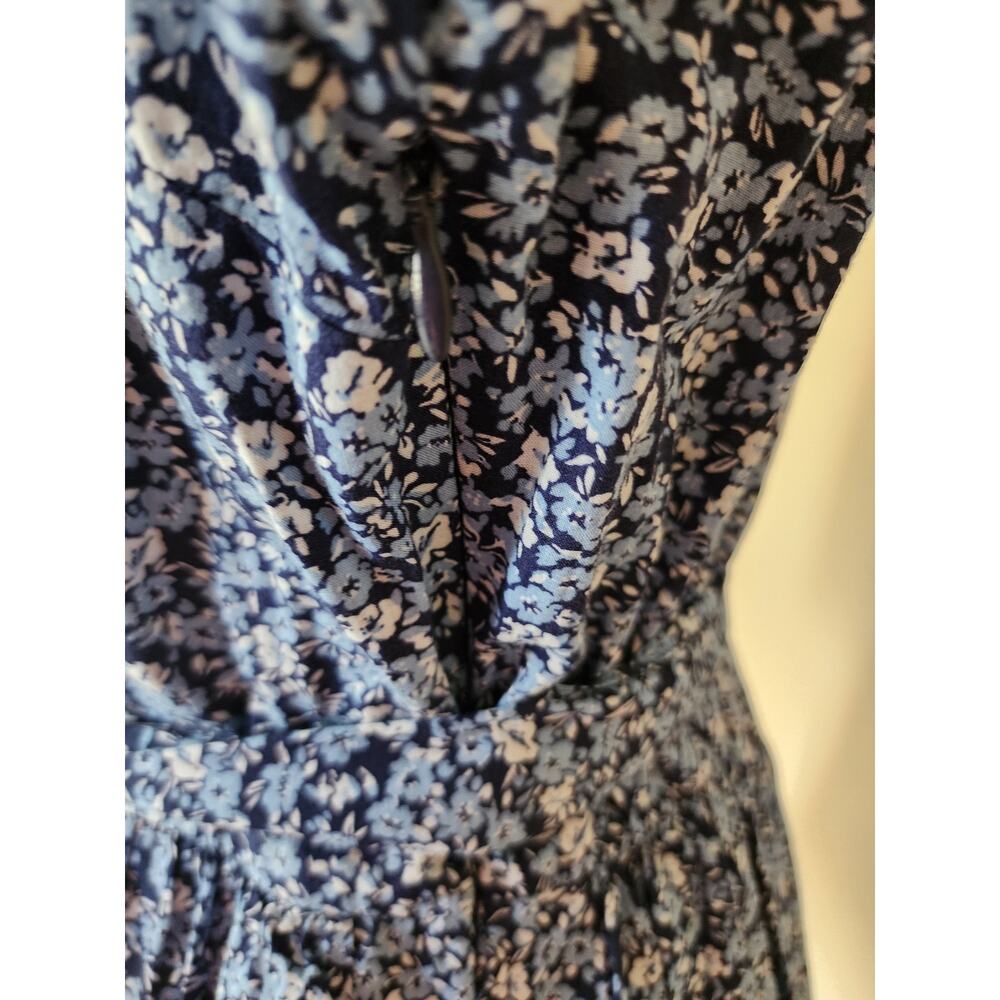 J. Crew Re-Imagined XS Blue Floral Ruffle Shoulder Dress Pockets CottageCore - Picture 3 of 8